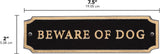 Beware of Dog Plaque – Cast Aluminum Cut Corner Door Sign, Gold on Black, 7.5 x 2 Inches, Made in USA, Durable Weather-Resistant Finish