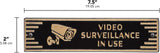Art Deco “Video Surveillance In Use” Cast Aluminum Plaque – Gold on Black – Durable Door or Gate Sign – Made in USA – 7.5” x 2”