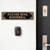 “Please Ring Doorbell” Cast Aluminum Plaque – Art Deco Style Door Sign, 7.5” x 2”, Gold on Black, Made in USA, Durable Weather-Resistant Metal Doorbell Sign