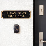 Cut Corner “Please Ring Doorbell” Sign - 7.5” x 2” Cast Aluminum Plaque, Gold on Black, Art Deco Style, Durable Metal Door Sign, Made in USA