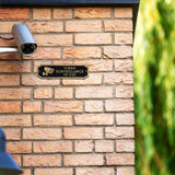 Video Surveillance Plaque – Cast Aluminum Cut Corner Door Sign, Gold on Black, 7.5" x 2" – Durable, Weather-Resistant, Made in USA