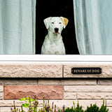 Beware of Dog Plaque – Cast Aluminum Cut Corner Door Sign, Gold on Black, 7.5 x 2 Inches, Made in USA, Durable Weather-Resistant Finish