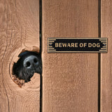 Art Deco “Beware of Dog” Sign – Cast Aluminum Door Plaque, Gold on Black, 7.5" x 2", Durable Weather-Resistant Metal Security Sign, Made in USA
