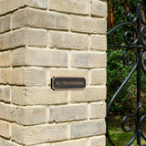 “No Trespassing” Cut Corner Cast Aluminum Door Sign – 7.5” x 2” – Gold on Black – Durable Weather-Resistant Plaque – Made in USA