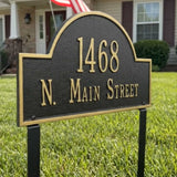 15.75" Lawn mounted Arch Plaque - 10 SIGN COLORS AVAILABLE Measures 15.75" x 9.25"