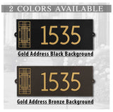 Frank Lloyd Wright Oak Park Modern Personalized Address Plaque, Cast Aluminum House Numbers Sign, Black/Gold, Wall Mounted Outdoor Address Sign, 17 x 6.625 Inch, Made in USA