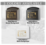 Whitehall Locking Wall Mailbox with Frank Lloyd Wright Coonley Personalized Plaque, Secure Mailbox with Custom Address Numbers, Outdoor Wall Mount Mailbox