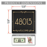 Frank Lloyd Wright Eagle Feather Welcome Granite Address Plaque, Personalized House Numbers Sign, 12 x 12 Inch Wall Mount, Black Granite, Made in USA