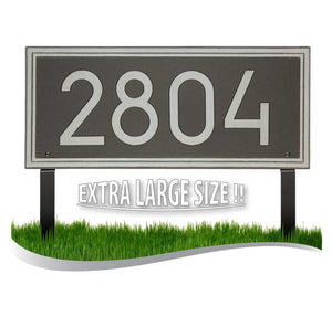Personalized Cast Metal Address plaque - The Extra Large, Modern, Double-Line Lawn Sgn. Made in the USA. BEWARE OF IMPORT IMITATIONS. Display your address and street name. Custom house number sign. Measures - 22.37" x 9.6" x .325"