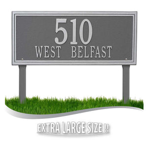 The Extra Large, Double-Line Lawn Sign. Made in the USA. BEWARE OF IMPORT IMITATIONS. Display your address and street name. Custom house number sign.