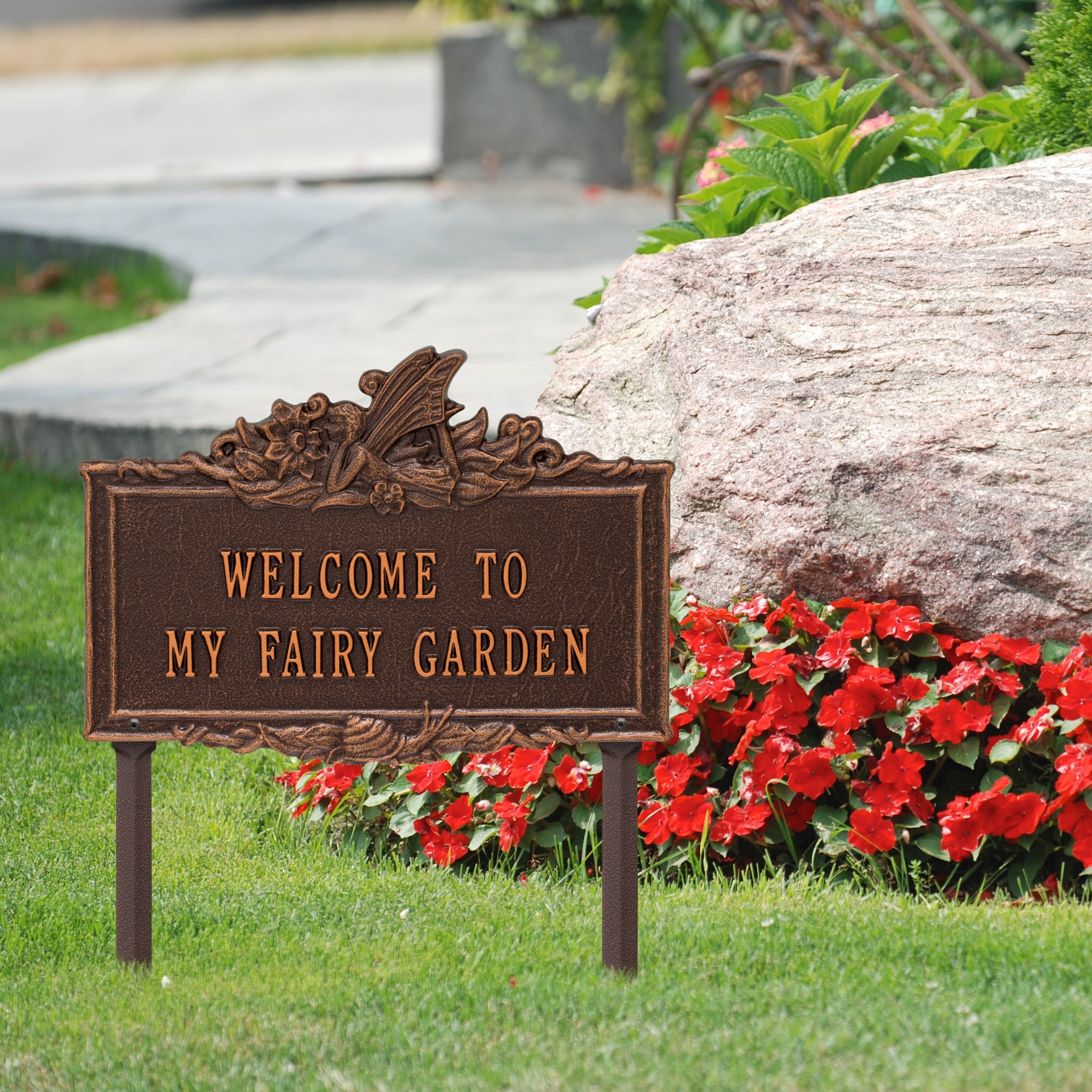 Personalized Cast Metal Yard Plaque - The Fairy Garden Lawn Sign
