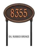 LAWN MOUNTED Concord Oval Address Numbers Plaque -- 6 SIGN COLORS AVAILABLE, Measures 15" x 9.5" x 1.25" The Lawn stakes are 20" long
