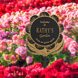 Personalized Cast Metal Yard Plaque - The Garden Flower Lawn Sign. Measures - 12" x 13.5" x 0.375". 4 Colors Available.
