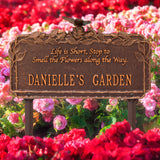 Personalized Cast Metal Yard Plaque - The Butterfly Rose Quote Lawn sign. Measures - 17" x 10.625" x 3.75". 4 Colors Available