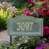 Personalized Cast Metal Address plaque - The Arbor Grande, Lawn Sign Display your address Custom house number sign. Measures - 18.0" X 10.25" X 0.6". 5 Colors Available