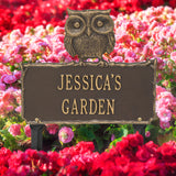 Personalized Cast Metal Yard Plaque - Owl Garden Lawn sign. Measures - 11.875" x 10" x 0.5". 4 Colors Available
