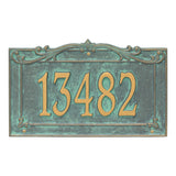 Personalized Cast Metal Address plaque - The Sheridan Grande sign. Display your address Custom house number sign. Measures - 14.5" X 9.0" X 0.6". 5 Colors Available