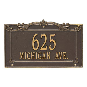 Personalized Cast Metal Address plaque - The Sheridan Grande sign. Display your address Custom house number sign. Measures - 14.5" X 9.0" X 0.6". 5 Colors Available