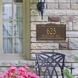 Personalized Cast Metal Address plaque - The Sheridan Grande sign. Display your address Custom house number sign. Measures - 14.5" X 9.0" X 0.6". 5 Colors Available