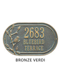 Woodridge Bird, 3 Line Address Plaque -- 7 SIGN COLORS AVAILABLE, Measures 15.5" x 9.5" x 0.375"