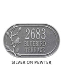 Woodridge Bird, 3 Line Address Plaque -- 7 SIGN COLORS AVAILABLE, Measures 15.5" x 9.5" x 0.375"