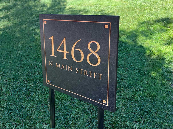 LAWN MOUNTED Stone Address Plaque with Engraved Numbers. Address Sign Made from Solid, Real Stone. Measures 12