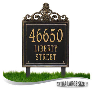 The Lawn Mounted Lanai LARGE ESTATE Address Plaque -- 7 SIGN COLORS AVAILABLE,  Measures 14" x 19.4" x 0.375", Comes with 20" lawn stakes