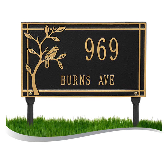 LAWN MOUNTED Woodridge Bird Address Plaque -- 6 SIGN COLORS AVAILABLE, Measures 16.5