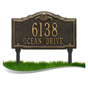 The Gatewood Lawn Address Plaque --  7 SIGN COLORS AVAILABLE, Measures 15.75" x 10" x 0.4" The Lawn stakes are 20" long