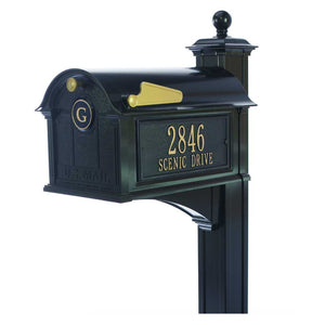 Personalized Whitehall Balmoral Mailbox with Side Address Plaques, Monogram & Post Package -- 3 COLORS AVAILABLE, BOX DIMENSIONS 13.7" x 13" x 21.25"