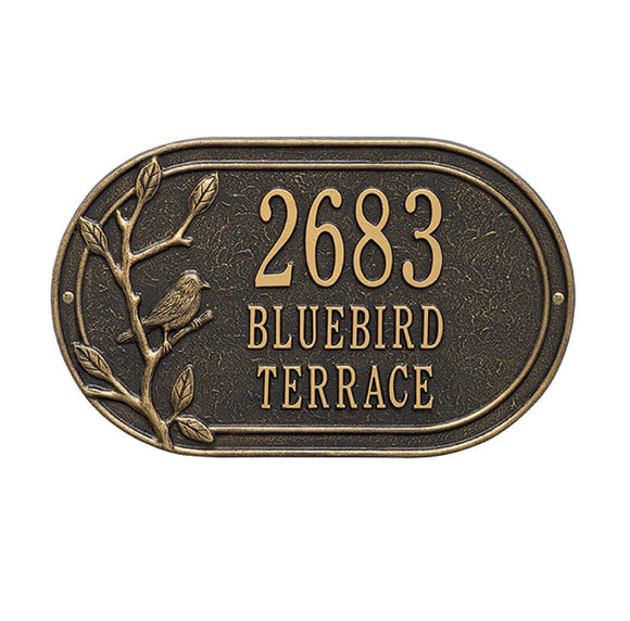 Woodridge Bird, 3 Line Address Plaque -- 7 SIGN COLORS AVAILABLE, Measures 15.5