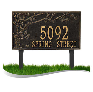 The Lawn Mounted Spring Blossom Address Plaque --  6 SIGN COLORS AVAILABLE, Measures 20.25" x 11.5" x 0.375", Comes with two 20" yard stakes