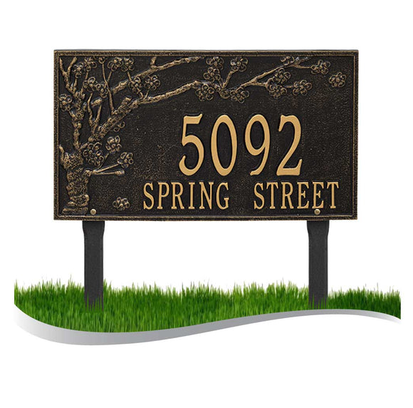 The Lawn Mounted Spring Blossom Address Plaque --  6 SIGN COLORS AVAILABLE, Measures 20.25
