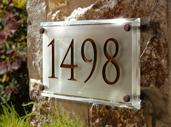 Crystal Address Plaque with Engraved Numbers, 2 Colors and Two Fonts Available, MEASURES 6.25