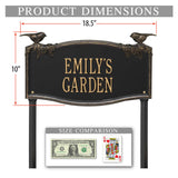 Personalized Cast Metal Yard Plaque - Vine Chickadee Lawn sign. Measures - 18.5" x 10" x 1". 4 colors available