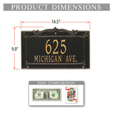 Personalized Cast Metal Address plaque - The Sheridan Grande sign. Display your address Custom house number sign. Measures - 14.5" X 9.0" X 0.6". 5 Colors Available