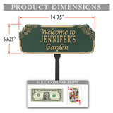 The Garden Welcome Lawn sign. Measures - 14.75" x 5.625" x 0.375". 4 Colors Available.