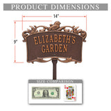 Personalized Cast Metal Yard Plaque - Song Bird Garden Lawn sign. Measures - 14" x 9" x 0.375". 4 Colors Available