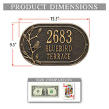 Woodridge Bird, 3 Line Address Plaque -- 7 SIGN COLORS AVAILABLE, Measures 15.5" x 9.5" x 0.375"