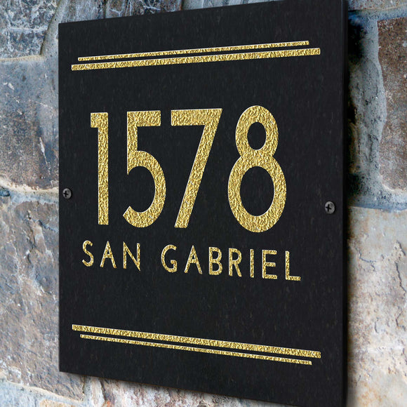 THE ART DECO SQUARE Stone Address Plaque with Engraved Numbers. Address Sign Made from Solid, Real Stone. Measures 12