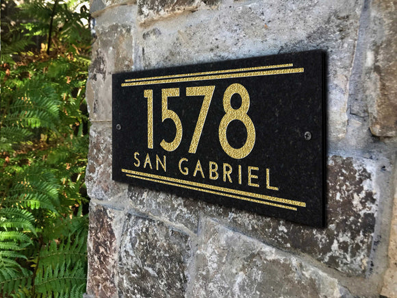 THE ART DECO Stone Address Plaque with Engraved Numbers. Address Sign Made from Solid, Real Stone. Ships in 2-3 Days. Measures 12