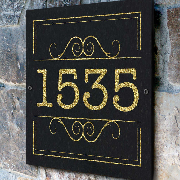 THE SCROLL SQUARE Stone Address Plaque with Engraved Numbers. Address Sign Made from Solid, Real Stone. Measures 12