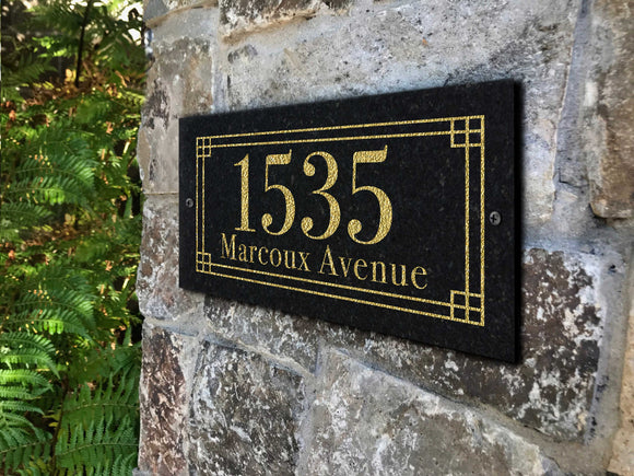 THE LINDEN Address Plaque with Engraved Numbers. Address Sign Made from Solid, Real Stone. Ships in 2-3 Days. Measures 12