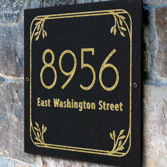 THE BOTANICA SQUARE Stone Address Plaque with Engraved Numbers. Address Sign Made from Solid, Real Stone. Measures 12