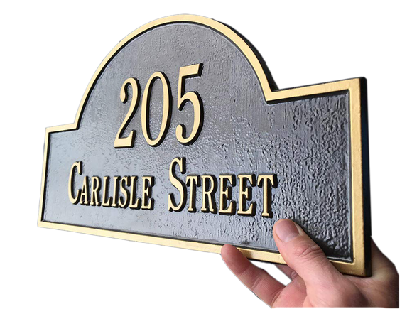 Address Plaque Arch Top with Street Name (wall mounted) - 10 SIGN COLORS, Measures 15.75