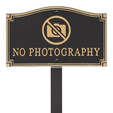 No photography yard sign plaque with stake
