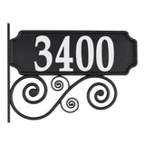 NIGHTBRIGHT SCROLL Black and White Post Address Sign, with 4" reflective numbers