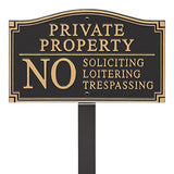 Private Property Sign No Soliciting loitering or trespassing yard plaque with stake