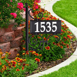 NIGHTBRIGHT IRONWORK Black and White Post Address Sign, with 4" reflective numbers