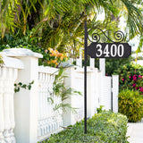 NIGHTBRIGHT SCROLL Black and White Post Address Sign, with 4" reflective numbers